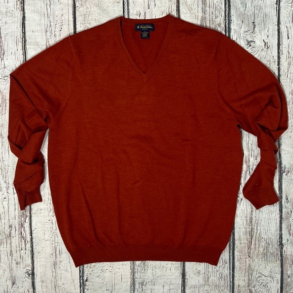 Brooks Brothers Stretch Vneck Orange Wool / Spandex Mens Business Sweater - Picture 1 of 3